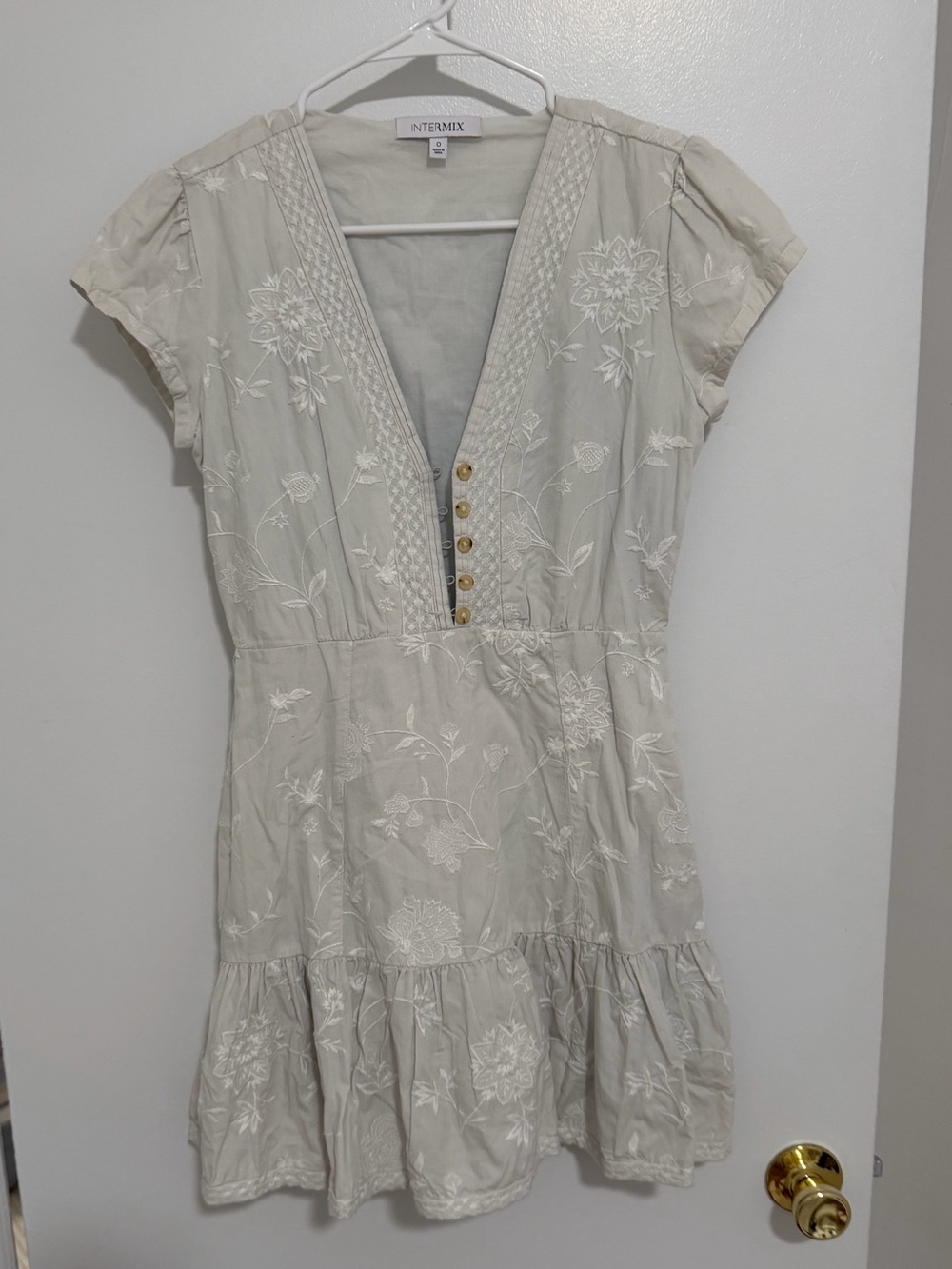 INTERMIX Embroidered V-Neck Mini Dress